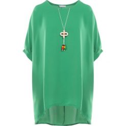 Zielona Tunika Rhenano. Zielone tuniki Born2be, plus size, bez wzorów, z tkaniny, eleganckie, bez kołnierzyka, bez ramiączek. W wyprzedaży za 55.99 zł.