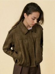 Kurtka z imitacji zamszu z kołnierzykiem - zielony. Zielone kurtki Sinsay, l, bez wzorów, bez kaptura. Za 79.99 zł.