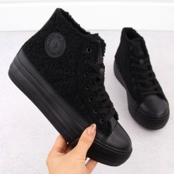 Trampki ocieplane z kożuszka czarne Big Star OO274A443. Czarne buty sportowe lifestyle BIG STAR, bez wzorów, z tkaniny, retro, bez zapięcia. Za 84.00 zł.