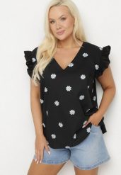 Czarna Bluzka z Wiskozy w Kwiaty Tolamea. Czarne bluzki Born2be, l, bez wzorów, z jeansu, bez kołnierzyka, bez ramiączek. W wyprzedaży za 50.99 zł.