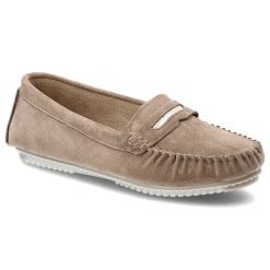 Mokasyny damskie S.Barski, cholewka ze skóry naturalnej zamszowej wsuwany fason z ozdobnym paskiem, brązowe, LR61-7029. Brązowe mokasyny S.BARSKI, bez wzorów, ze skóry. Za 169.00 zł.