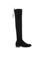 Stuart Weitzman Muszkieterki Lowland Czarny. Czarne kozaki Stuart Weitzman, bez wzorów, ze skóry, bez obcasa, na płaskiej podeszwie, bez zapięcia. Za 4,379.00 zł.