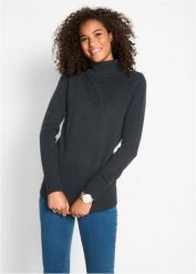 Sweter basic z golfem. Czarne swetry bonprix, bez wzorów, bez ramiączek. Za 62.99 zł.