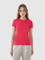 4F T-shirt slim z modalem damski - różowy M. Czerwone t-shirty 4f, m, bez wzorów, z bawełny, klasyczne, bez kołnierzyka, bez ramiączek. W wyprzedaży za 39.99 zł.