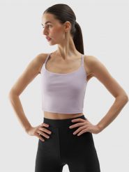 4F Crop top do jogi i pilatesu z materiału z recyklingu damski - fioletowy XL. Fioletowe topy 4f, s, bez wzorów, z dzianiny, bez kołnierzyka, bez ramiączek. W wyprzedaży za 49.99 zł.