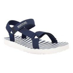 Sandały Damskie Paski Lady Vendeavour. Niebieskie sandały Regatta, bez wzorów, z materiału, z otwartym noskiem, bez obcasa, na obcasie, bez zapięcia. Za 121.99 zł.