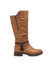 Rieker Kozaki Z4758-24 Brązowy. Brązowe kozaki Rieker, bez wzorów, z materiału, bez obcasa, na płaskiej podeszwie, bez zapięcia. Za 359.99 zł.