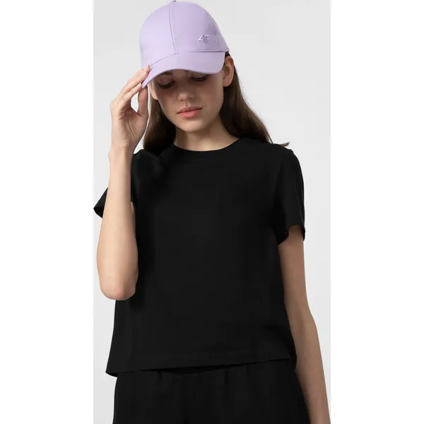 T-shirt regular z bawełny organicznej damski. Białe t-shirty 4f, xl, bez wzorów, z bawełny, bez kołnierzyka, bez ramiączek. Za 49.99 zł.