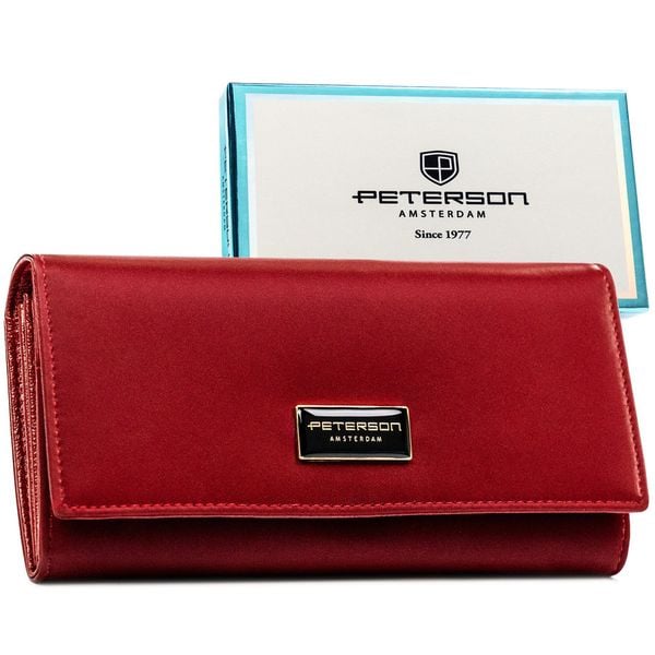 Czerwony portfel damski ze skóry naturalnej i ekologicznej zamykany zatrzaskiem PTN PS122-HNL Peterson. Czerwone portfele Peterson, bez wzorów, ze skóry. Za 129.99 zł.