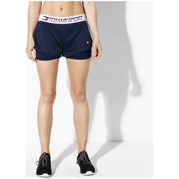 Tommy Sport Szorty Mesh Short 2In1 , granatowy, rozmiar S. Niebieskie szorty sportowe Tommy Hilfiger, bez wzorów, z materiału, na fitness i siłownię. W wyprzedaży za 199.99 zł.