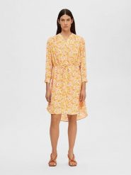 SELECTED FEMME Sukienka w kolorze pomarańczowym rozmiar: 34. Pomarańczowe sukienki Selected Femme, s, bez wzorów, z materiału, bez kołnierzyka, bez ramiączek, midi. Za 140.95 zł.