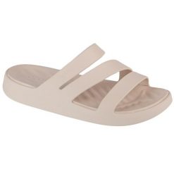 Klapki damskie Crocs 209587160. Brązowe klapki Crocs, bez wzorów, z materiału, bez obcasa, bez zapięcia. Za 229.99 zł.
