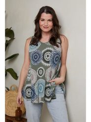 Curvy Lady Top w kolorze zielono-błękitnym rozmiar: 48/50. Niebieskie topy Curvy Lady, bez wzorów, z wiskozy, klasyczne, bez kołnierzyka, bez ramiączek. Za 101.23 zł.