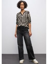 Cecil Bluzka w kolorze jasnoszaro-czarnym rozmiar: 38. Czarne bluzki Cecil, bez wzorów, z wiskozy, bez kołnierzyka, bez ramiączek. Za 113.36 zł.