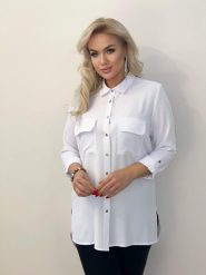 Klasycza biała koszula Cler z długim rękawem do pracy PLUS SIZE XXL. Białe koszule Nasi partnerzy, plus size, bez wzorów, z poliesteru, biznesowe, bez kołnierzyka, plus size, bez ramiączek. Za 199.90 zł.
