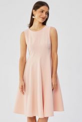 Elegancka rozkloszowana sukienka koktajlowa pudrowy róż. Czerwone sukienki Stylove, xxl, bez wzorów, eleganckie, bez kołnierzyka, bez ramiączek, rozkloszowane. Za 429.00 zł.