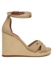 Tommy Hilfiger Sandały Flag High Wedge Espad Crisscross FW0FW08661 Beżowy. Brązowe sandały Tommy Hilfiger, bez wzorów, z materiału, bez obcasa, na koturnie, bez zapięcia. Za 299.99 zł.