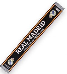 Szalik Realu Madryt - licencjonowany 140 cm x 20 cm. Czarne szaliki i kominy Real Madrid, bez wzorów, z materiału. Za 90.22 zł.