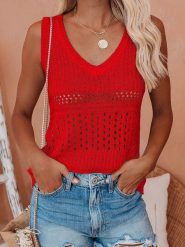 Milan Kiss Top dzianinowy w kolorze czerwonym rozmiar: XL. Czerwone topy Milan Kiss, xl, bez wzorów, z dzianiny, bez kołnierzyka, bez ramiączek. Za 53.17 zł.