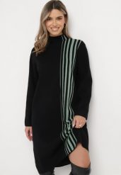Czarna Sukienka Midi z Półgolfem o Prostym Fasonie z Paskami Pregora. Czarne sukienki Born2be, na co dzień, xl, bez wzorów, bez kołnierzyka, bez ramiączek, midi, proste. W wyprzedaży za 118.99 zł.