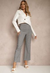 Czarno-Białe Spodnie z Bawełną o Szerokim Kroju High Waist z Wzorem Kraty Alimuna. Czarne jeansy Renee, bez wzorów, z bawełny, eleganckie, z podwyższonym stanem. W wyprzedaży za 47.99 zł.