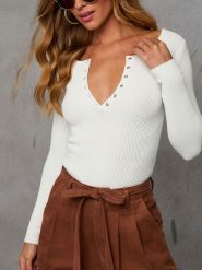 Milan Kiss Bluzka w kolorze kremowym rozmiar: M. Brązowe bluzki Milan Kiss, m, bez wzorów, prążkowane, bez kołnierzyka, bez ramiączek. Za 113.99 zł.