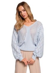 Made of emotion Sweter w kolorze błękitnym rozmiar: S/M. Niebieskie swetry Made Of Emotion, m, bez wzorów, ze splotem, bez ramiączek. Za 96.60 zł.