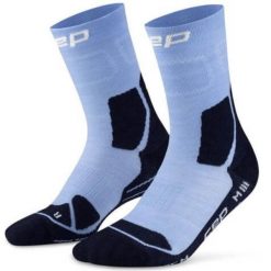 Skarpety hikingowe damskie kompresyjne do połowy łydki z lekką amortyzacją CEP. Niebieskie skarpetki CEP, bez wzorów, z elastanu. Za 94.00 zł.