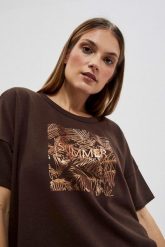 Bluza z nadrukiem ciemnbrązowa. Bluzy MOODO, s, bez wzorów, z bawełny, bez ramiączek, bez kaptura. W wyprzedaży za 23.99 zł.