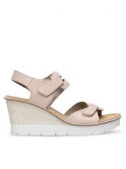 Rieker Sandały 68556-31 Różowy. Czerwone sandały Rieker, bez wzorów, ze skóry, bez obcasa, na koturnie, bez zapięcia. Za 339.99 zł.