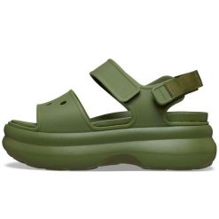 Sandały Crocs Sandał Soho Y Strap W Damskie. Zielone sandały Crocs, bez wzorów, z materiału, bez obcasa, bez zapięcia. Za 289.99 zł.