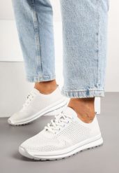Białe Skórzane Buty Sportowe na Płaskiej Podeszwie ze Skórzaną Wkładką Ozdobione Perforacją Falali. Białe buty sportowe lifestyle Renee, z aplikacjami, z jeansu, eleganckie, bez zapięcia. W wyprzedaży za 143.99 zł.