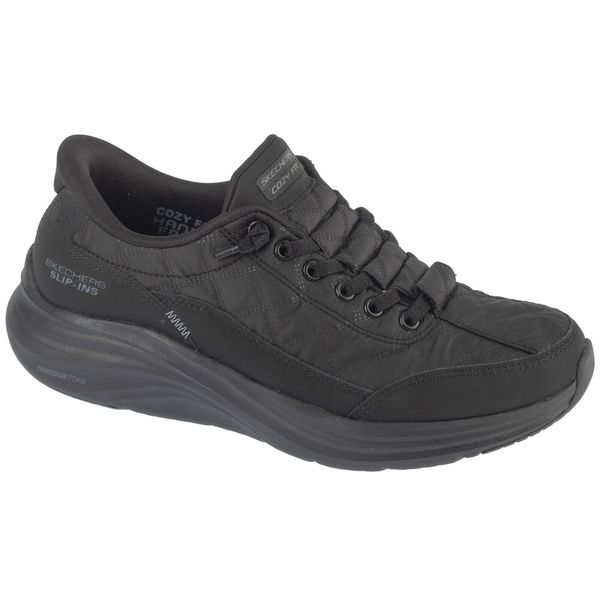 Buty sportowe Sneakersy damskie, Slip-ins: Contour Foam - Cozy Fit. Czarne buty sportowe lifestyle Skechers, bez wzorów, sportowe, bez zapięcia. Za 369.99 zł.