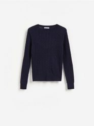 Sweter z wełną merino - granatowy. Niebieskie swetry Reserved, l, bez wzorów, z dzianiny, bez ramiączek. Za 179.99 zł.
