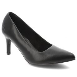Czółenka damskie Rieker w klasycznym eleganckim fasonie ze smukłym noskiem i stabilnym obcasem typu szpilka czarne, 41160-01 Black. Czarne czółenka Rieker, bez wzorów, eleganckie, bez obcasa, na szpilce, bez zapięcia. Za 349.00 zł.