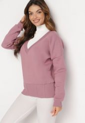Ciemnoróżowa Bawełniana Bluza z Dekoltem w Serek Gitra. Czerwone bluzy Born2be, bez wzorów, z bawełny, bez kaptura. W wyprzedaży za 84.99 zł.