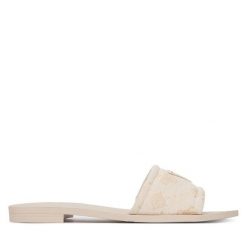 Klapki Guess. Białe klapki Guess, z aplikacjami, bez obcasa, bez zapięcia. Za 329.99 zł.