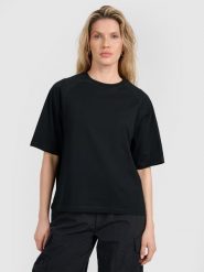 4F T-shirt oversize gładki damski - czarny M. Czarne t-shirty 4f, m, bez wzorów, z bawełny, klasyczne, bez kołnierzyka, bez ramiączek. Za 59.99 zł.