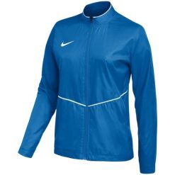 Kurtka damska Nike Park 26 Rain, wodoodporna, 100% poliester z recyklingu. Niebieskie kurtki Nike, bez wzorów, z poliesteru, sportowe, bez kaptura. Za 141.99 zł.