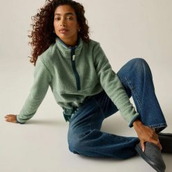 Damska bluza polarowa Frankie Borg Half Zip. Niebieskie bluzy bez kaptura Regatta, bez wzorów, z materiału, bez kaptura, trekkingowe. Za 257.50 zł.