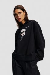 KARL LAGERFELD Czarna damska bluza z kapturem Ikon Aquarelle K. Czarne bluzy KARL LAGERFELD, s, bez wzorów, bez ramiączek, z kapturem. W wyprzedaży za 669.99 zł.