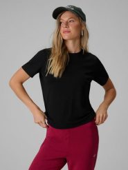 4F T-shirt regular gładki damski - czarny L. Czarne t-shirty 4f, l, bez wzorów, z bawełny, klasyczne, bez kołnierzyka, bez ramiączek. Za 69.99 zł.