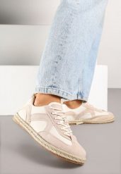 Beżowe Sneakersy Kultowe Tenisówki z Podeszwą Zdobioną Plecionką Zarorella. Brązowe trampki Renee, z aplikacjami, z jeansu, eleganckie, bez zapięcia. W wyprzedaży za 63.99 zł.