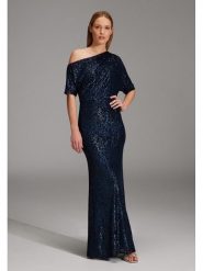 SWING Sukienka w kolorze granatowym rozmiar: 42. Niebieskie sukienki Swing, bez wzorów, bez kołnierzyka, bez ramiączek, maxi. Za 327.87 zł.