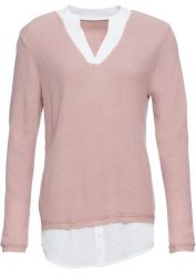Sweter z koszulową wstawką. Czerwone swetry bonprix, bez wzorów, bez ramiączek. Za 117.99 zł.
