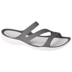 Klapki damskie Crocs Swiftwater Sandal W Smokewhite. Białe klapki Crocs, bez wzorów, z materiału, bez obcasa, bez zapięcia. W wyprzedaży za 244.45 zł.