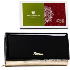 Portfel damski Peterson PTN LJ-42100 czarny. Czarne portfele Peterson, bez wzorów, ze skóry. Za 99.99 zł.