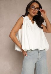 Biała Bluza Oversize z Kołnierzykiem o Rozkloszowanym Kroju Erivelle. Białe bluzy Renee, m, bez wzorów, bez ramiączek, bez kaptura. W wyprzedaży za 55.99 zł.
