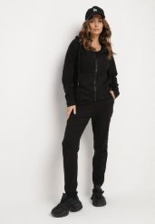 Czarny Komplet Dresowy Bluza z Kapturem i Spodnie z Troczkiem Sorttia. Czarne bluzy Born2be, m, bez wzorów, z dresówki, bez ramiączek, z kapturem. W wyprzedaży za 63.74 zł.