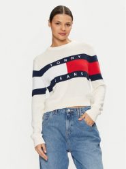 Tommy Jeans Sweter Center Flag DW0DW19335 Écru Regular Fit. Swetry Tommy Jeans, l, bez wzorów, z bawełny, bez ramiączek. Za 299.99 zł.
